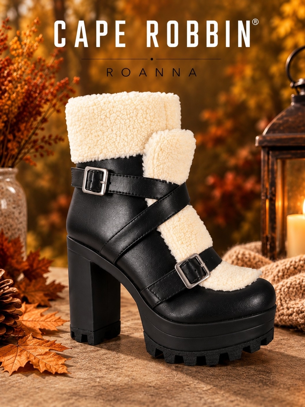 CAPE ROBBIN Roanna Sherpa Platform Chunky Heel Boots – Size 8 – NIB